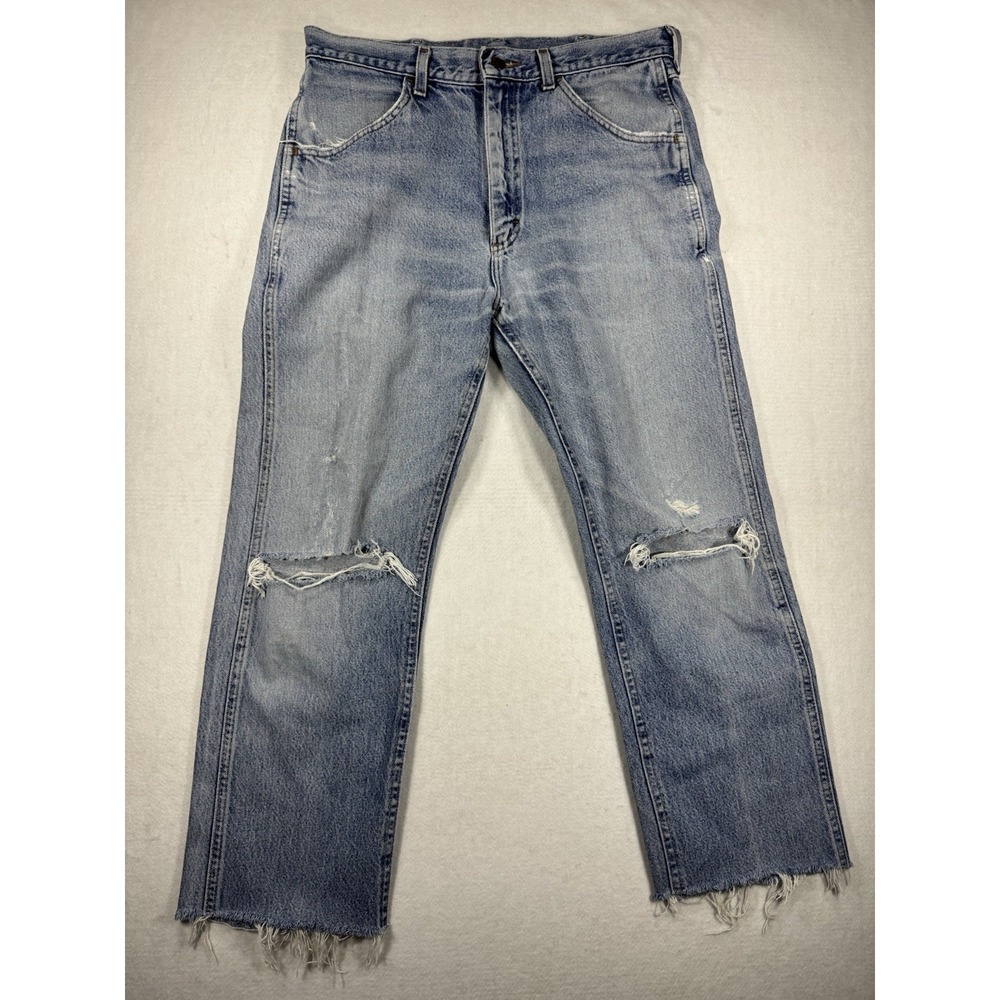 True Vintage 80s‎ Wrangler Rustler USA Made Mens 32X30 Distressed Denim Med Wash